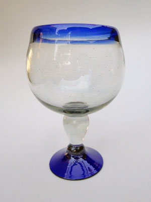 New Items / 'Cobalt Blue Rim' shrimp cocktail 'Chabela' glasses (set of 4) / These 'Chabela' glasses are used all over Mexican beaches to serve cold shrimp cocktail or Micheladas. It's name comes from a woman named Chabela, whose exhuberant curves were similar to those in the glass.